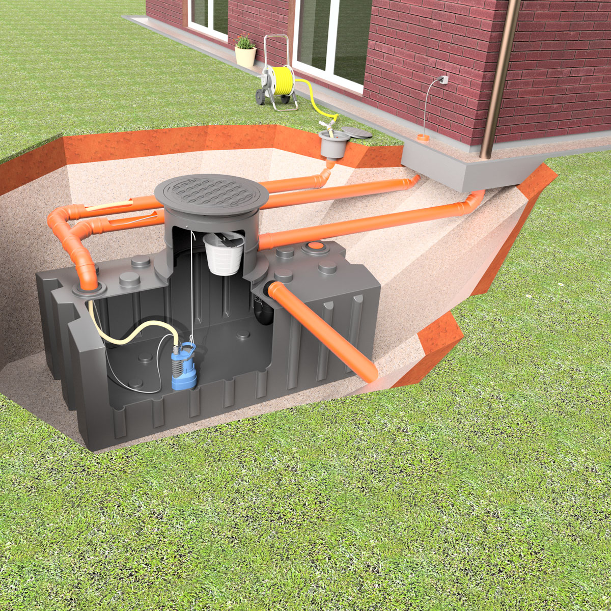 AQa.Line Gartenanlage 2000 L Flachtank inkl. Abdeckung