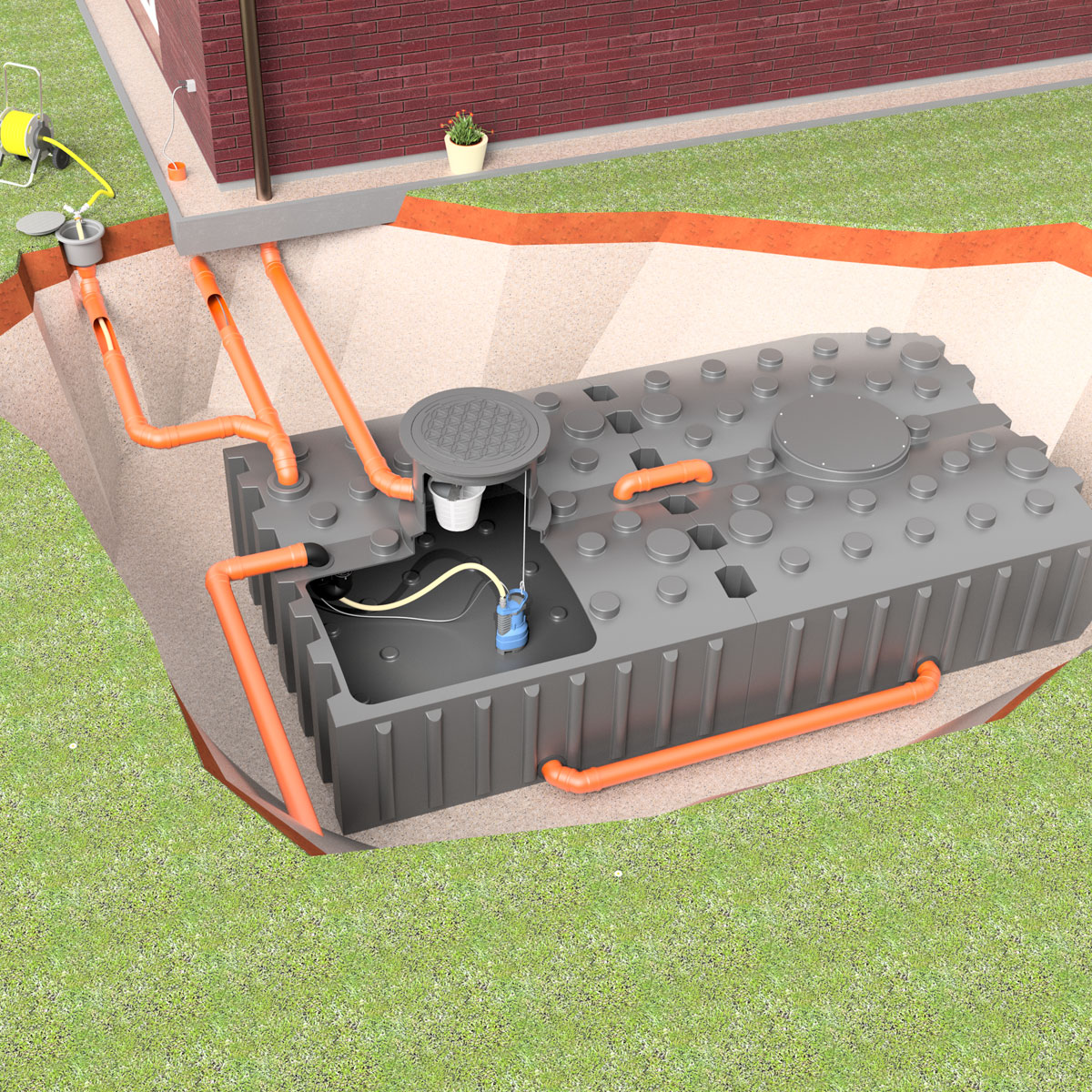 AQa.Line Gartenanlage 8000 L Flachtank inkl. Abdeckung