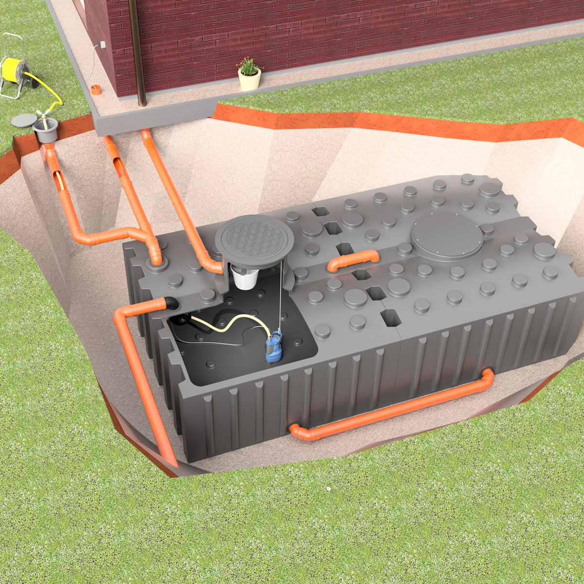 AQa.Line Gartenanlage 10.000 L Flachtank inkl. Abdeckung