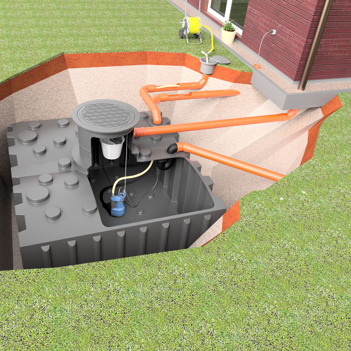 AQa.Line Gartenanlage 5000 L Flachtank inkl. Abdeckung